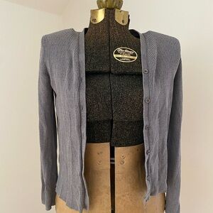 Liz Claiborne Gray Ribbed Knit Cardigan